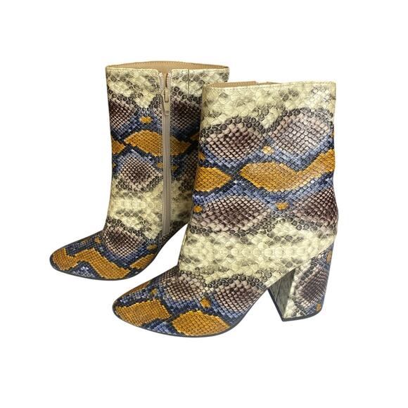The Limited Erica Mid-Calf Brown Blue Snakeskin Block Heel Boots Size 9.5 - Picture 2 of 10